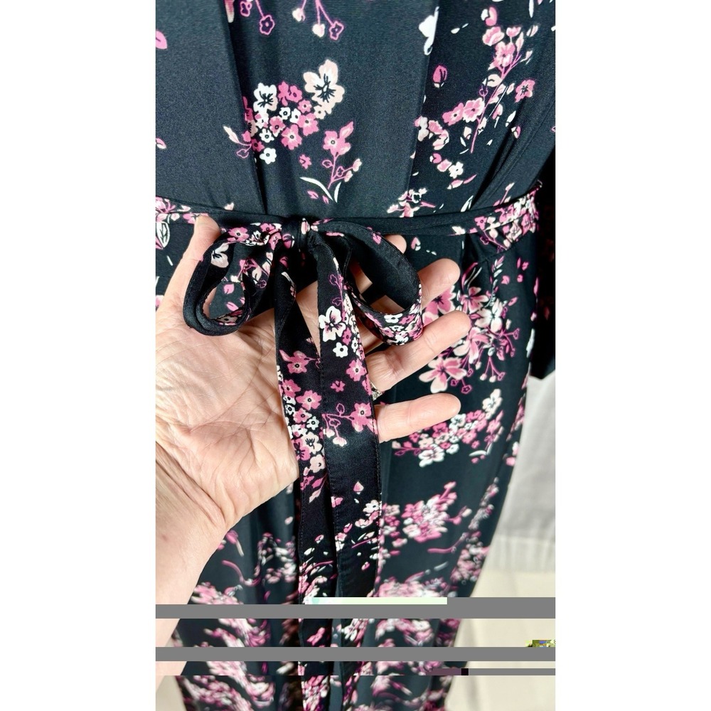 Cherry Blossom Print Dress Caftan Size 3X 26 28 Black Tie Back Whimsigoth - Picture 12 of 14